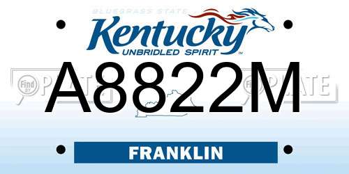 A8822M Kentucky License Plate