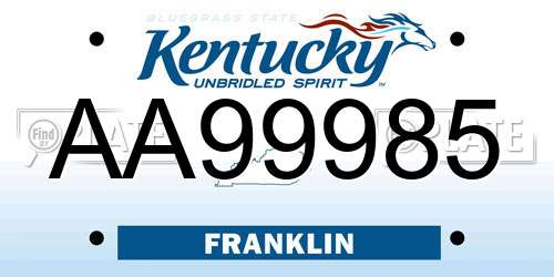 AA99985 Kentucky License Plate
