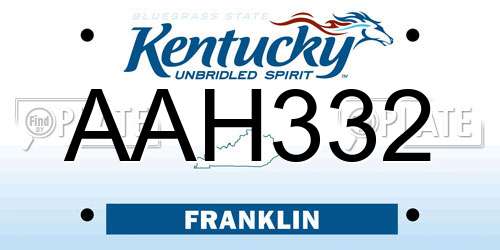 AAH332 Kentucky License Plate