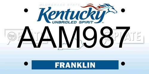 AAM987 Kentucky License Plate