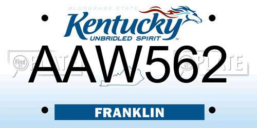 AAW562 Kentucky License Plate
