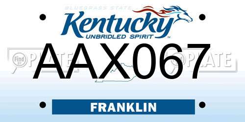 AAX067 Kentucky License Plate