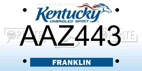 AAZ443 Kentucky License Plate