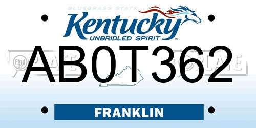 AB0T362 Kentucky License Plate