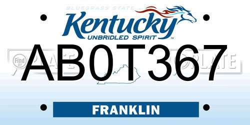 AB0T367 Kentucky License Plate