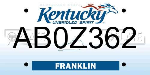 AB0Z362 Kentucky License Plate