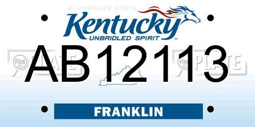 AB12113 Kentucky License Plate