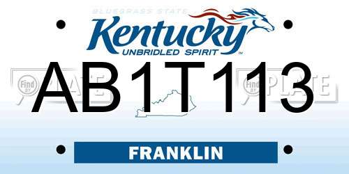 AB1T113 Kentucky License Plate