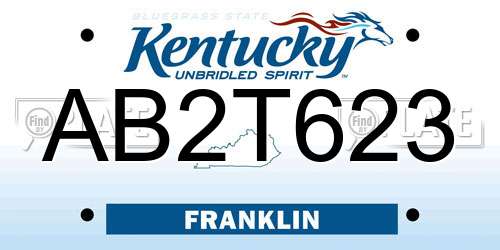AB2T623 Kentucky License Plate