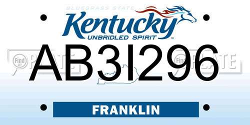 AB3I296 Kentucky License Plate