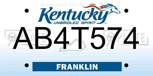 AB4T574 Kentucky License Plate
