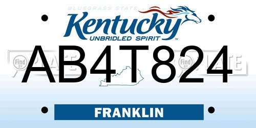 AB4T824 Kentucky License Plate