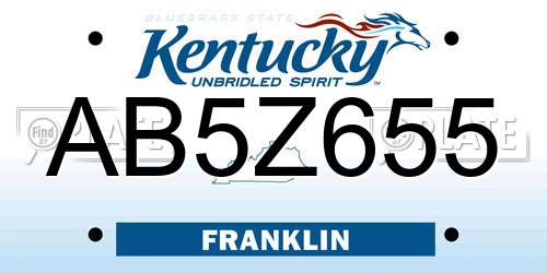 AB5Z655 Kentucky License Plate