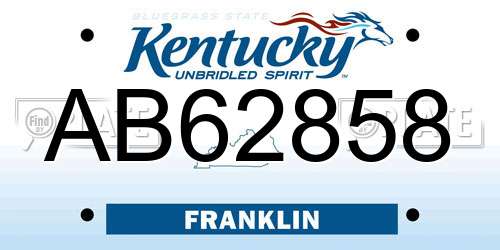 AB62858 Kentucky License Plate