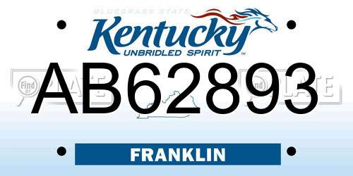 AB62893 Kentucky License Plate