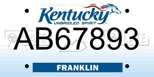 AB67893 Kentucky License Plate