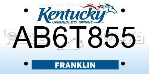 AB6T855 Kentucky License Plate