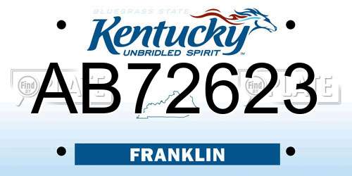 AB72623 Kentucky License Plate