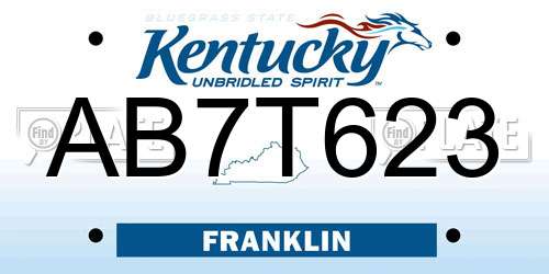 AB7T623 Kentucky License Plate