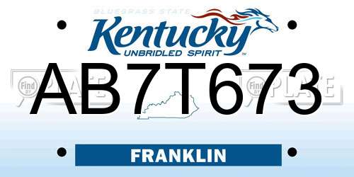 AB7T673 Kentucky License Plate