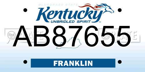 AB87655 Kentucky License Plate