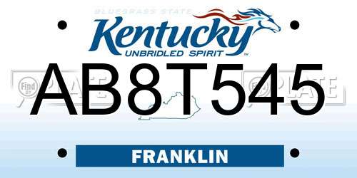 AB8T545 Kentucky License Plate