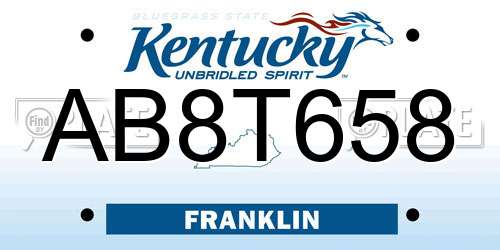 AB8T658 Kentucky License Plate
