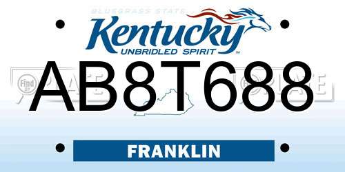 AB8T688 Kentucky License Plate