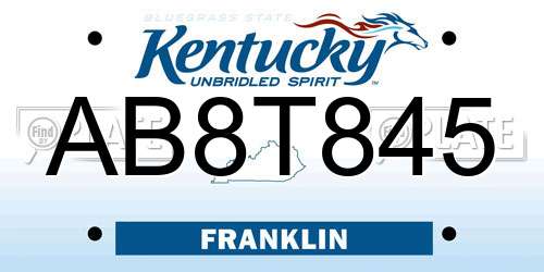AB8T845 Kentucky License Plate