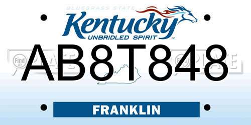 AB8T848 Kentucky License Plate