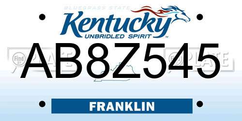 AB8Z545 Kentucky License Plate