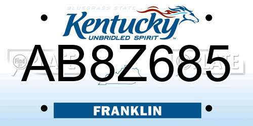 AB8Z685 Kentucky License Plate