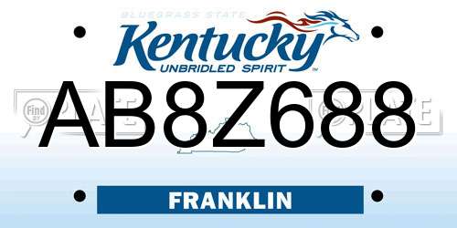 AB8Z688 Kentucky License Plate