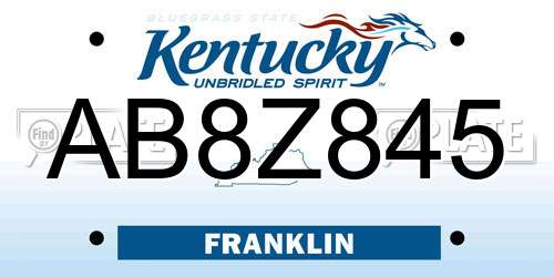 AB8Z845 Kentucky License Plate