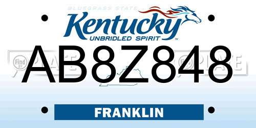 AB8Z848 Kentucky License Plate
