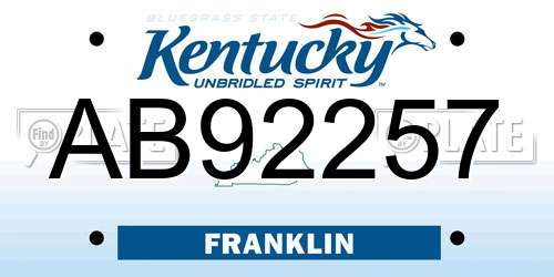 AB92257 Kentucky License Plate