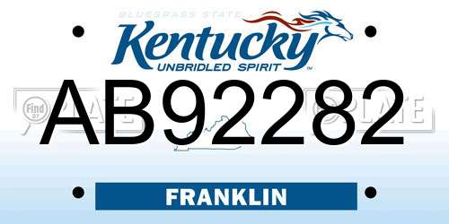 AB92282 Kentucky License Plate