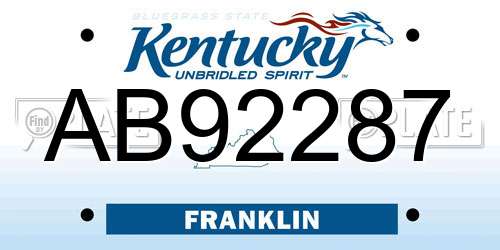 AB92287 Kentucky License Plate