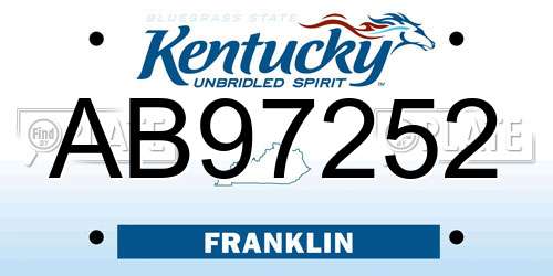 AB97252 Kentucky License Plate