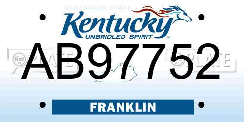 AB97752 Kentucky License Plate