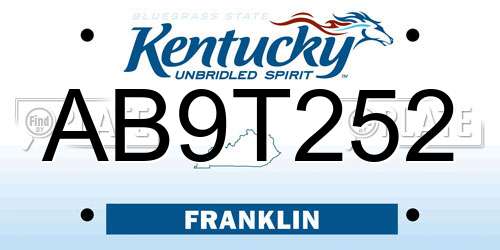 AB9T252 Kentucky License Plate