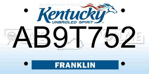 AB9T752 Kentucky License Plate