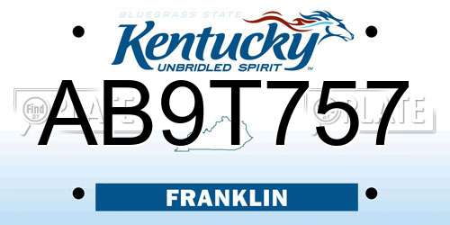 AB9T757 Kentucky License Plate