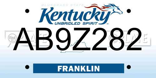 AB9Z282 Kentucky License Plate