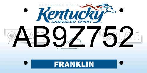 AB9Z752 Kentucky License Plate
