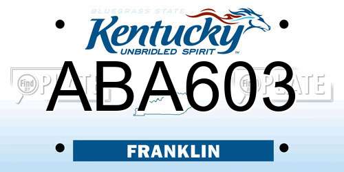 ABA603 Kentucky License Plate