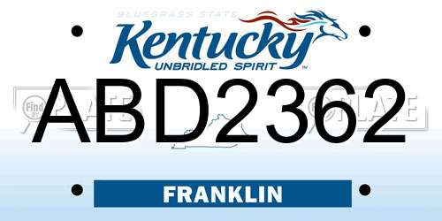 ABD2362 Kentucky License Plate