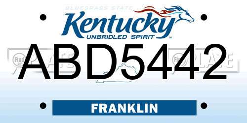 ABD5442 Kentucky License Plate