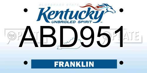 ABD951 Kentucky License Plate