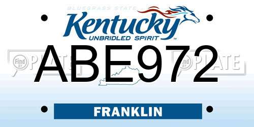 ABE972 Kentucky License Plate